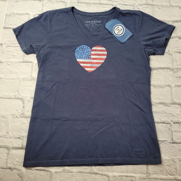 Life Is Good Tops - Life is Good Patriotic Blue Crusher V-neck Watercolor Flag size Medium